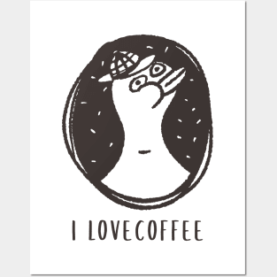 i love coffee cute Duck Posters and Art